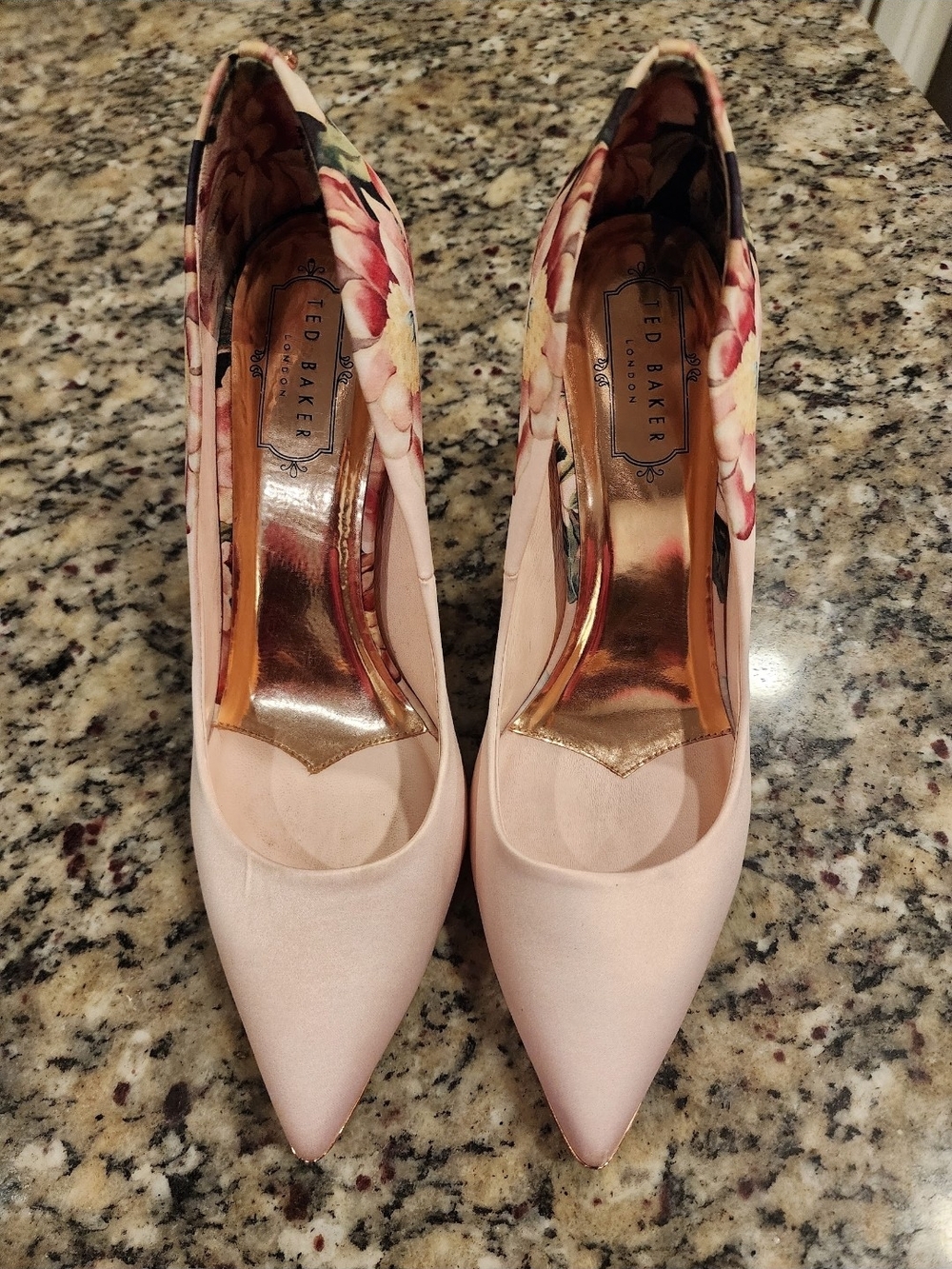 Ted Baker Blush Pink Floral-Trim Pointed-Toe Heels